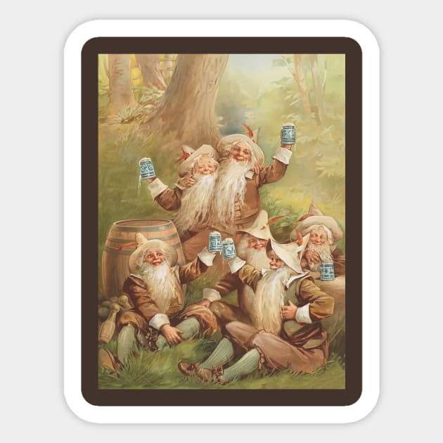 Vintage Smiling Gnomes Beer Advertisement Sticker by xposedbydesign